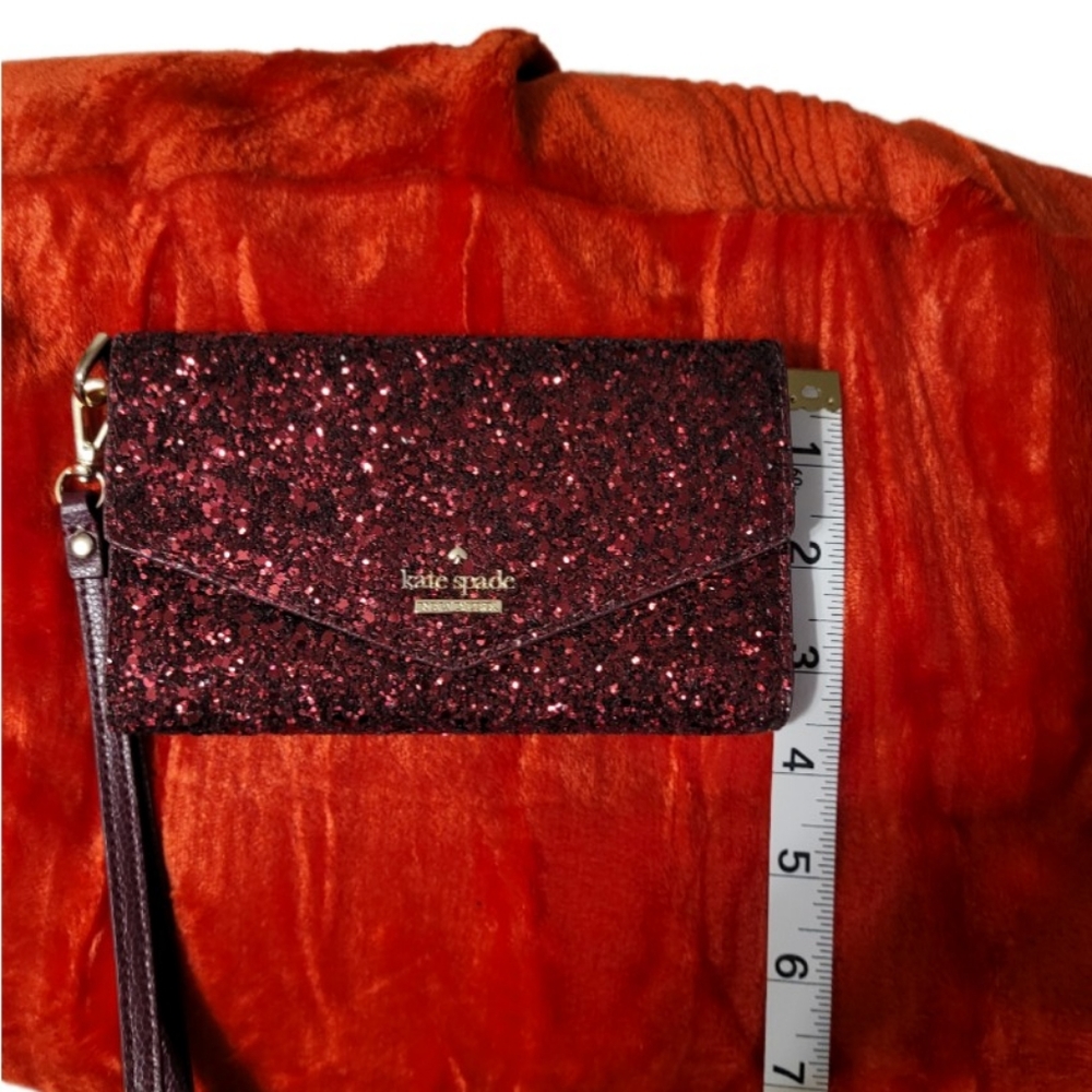 Vintage Kate spade Crimson Red Sparkle Trifold Envelope Leather Wallet/W… - Picture 4 of 8